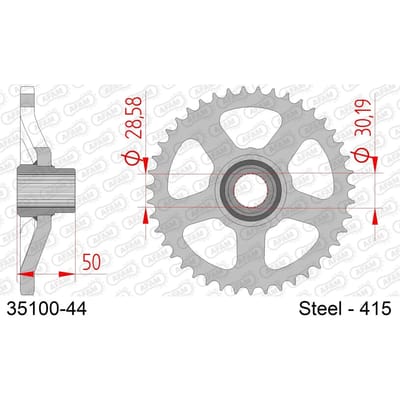 Stalen motortandwiel achteraan Afam 415 44 dents