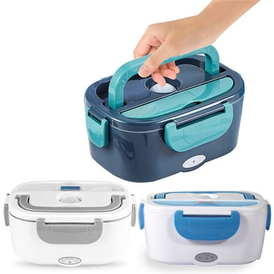 Venzor - 2‑in‑1 Elektrische Verwarmde Lunchbox 1.5L – 60W – RVS Binnenbak – Voor Auto (12/24V) & Thuis (220V) – EU‑Stekker