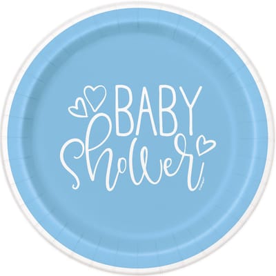 UNIQUE - 8 blauw-witte baby shower kartonnen borden 23 cm voor tafel