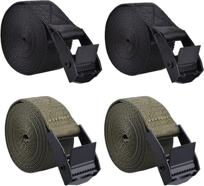 Azarxis Sjorren Ratchet Bandjes 4 Pack (Zwart - 2 Pack + Legergroen - 2 Pack, 3m)