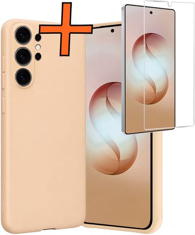 Hoes - Met Screenprotector - Geschikt voor Samsung Galaxy S26 Ultra - Sterk & Shockproof - Back Cover - Siliconen Case - Telefoon Hoes - Zand