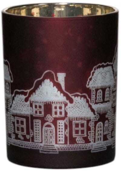 Theelichthouder - huizen - rood - medium - 12cm - Waxinelicht