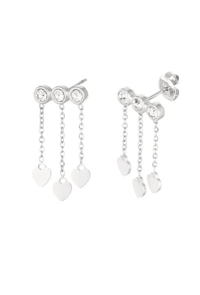 Oorbellen hartjes & steentjes - zilver/wit Stainless Steel