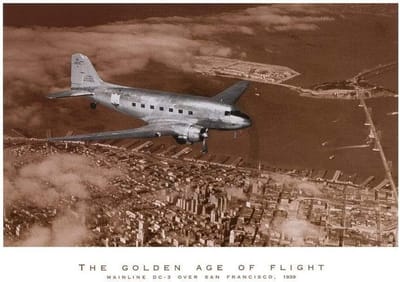 Kunstdruk Margaret Bourke-White - Mainline DC-3 over San Francisco 70x50cm