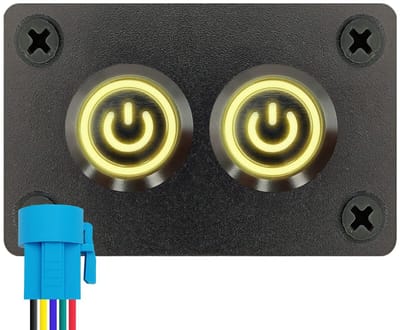ProRide Metalen Drukschakelaars ON-OFF 220V - 16mm - Tweevoudig inbouwpaneel - IP67 - LED indicatie Geel