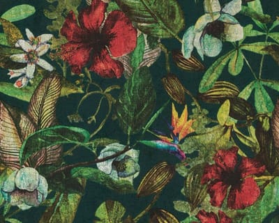 BLOEMEN EN BLADEREN BEHANG - Groen Blauw Rood - Bloemenmotief - AS Creation Greenery