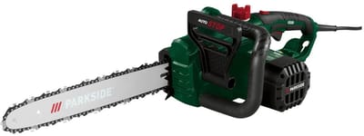 PARKSIDE® Elektrische kettingzaag 2.200 W - Kettingsnelheid: max. 15,3 m/s - Zaaglengte: 39,5 cm - Robuuste, aan beide zijden kogelgelagerde krachtige motor - Snelspannen van de ketting zonder gereedschap - Schokvrije kettingstart dankzij Soft Start