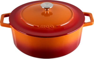 MOA Gietijzeren Braadpan - 5,7L Stoofpot - Voor Alle Warmtebronnen incl. Inductie - Met Deksel - Ø 26cm - Anti-aanbaklaag - PFAS-vrij - Oranje