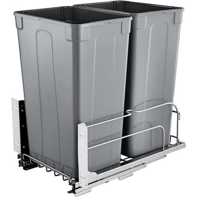 Conteneur à déchets double extraction Poubelle de cuisine Fermeture douce Gris 50QTx2