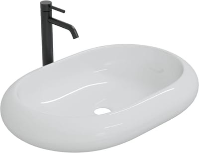 Keramische Wastafel - Opzetspoelbak - Badkamer Vernieuwen - Kiezelsteen Design - 63 x 42 cm - Wit