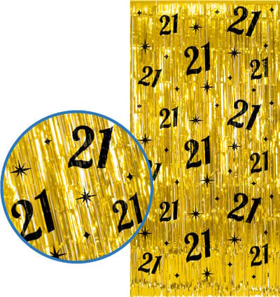BTH - 21 Jaar Feestgordijn - Goud & Zwart 2x1 m - Folie Backdrop - Verjaardag Versiering - Glittergordijn - Birthday