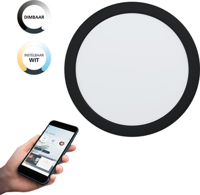 EGLO connect.z Fueva-Z Smart Inbouwlamp - Ø 21,6 cm - Zwart/Wit - Instelbaar wit licht - Dimbaar - Zigbee