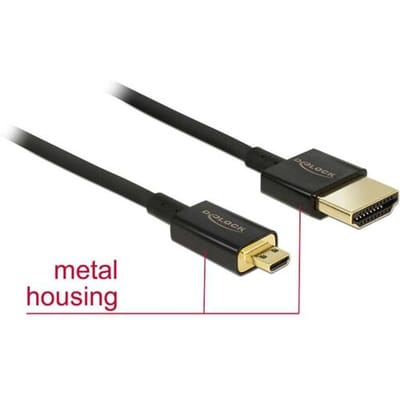 Delock 85119 HDMI-kabel HDMI Aansluitkabel HDMI-A-stekker, HDMI-micro-D-stekker 0.25 m Zwart Vergulde steekcontacten, 4K UHD, Verdraaid, Afgeschermd