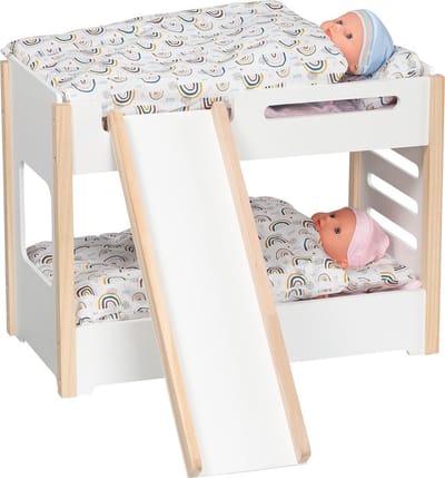 Poppenstapelbed met glijbaan - Poppenhuis meubels - Poppen spel - Stabiel houten bed - 52 x 28 x 39 cm