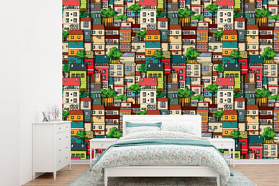 Behang - Fotobehang Patronen - Huis - Boom - Jongens - Kinderen - Kids - Breedte 360 cm x hoogte 260 cm