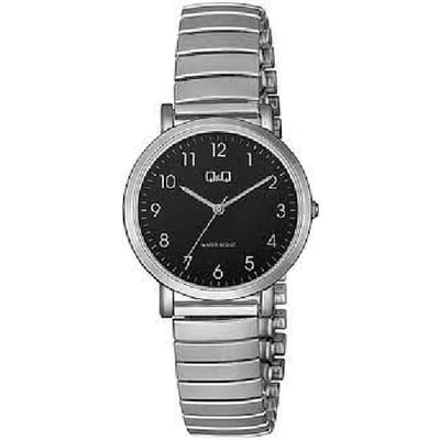 Q&Q QA21J205Y - Horloge - Analoog - Dames - Vrouwen - Rekbare Dubbele stalen band - Rond - Metaal - Cijfers - Zilverkleurig - Zwart