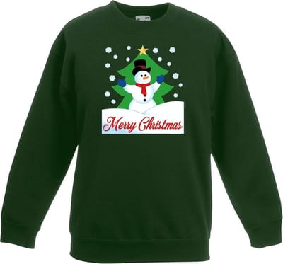 Groene kersttrui sneeuwpop voor kerstboom voor jongens en meisjes - Kerstruien kind 98/104