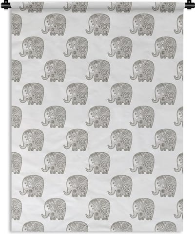 Wandkleed - Wanddoek - Doodle - Olifant - Design - 150x200 cm - Wandtapijt
