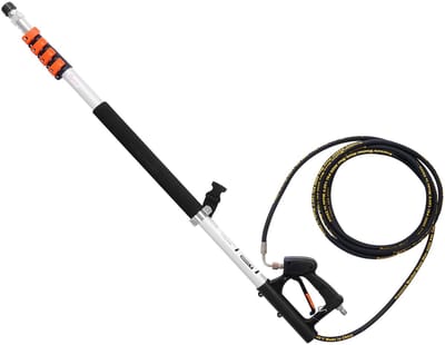 Hogedrukreiniger telescoopsteel, 5,5 m, 4000 psi, telescoopsproeiverlenging, dakgootreiniger, borstelkop, 5 mondstukken, adapter en draagriem