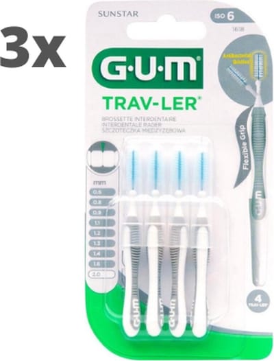 GUM Travler ragers Grijs 2.0mm - 3 x 4 stuks - Voordeelverpakking