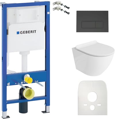 GEBERIT Duofix Basic + SOFI SLIM - Toiletset Compleet - Inbouwreservoir - Randloos - Zwarte Bedieningsplaat