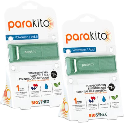 Parakito Oplaadbare Anti-Muggen Armband - Volwassen Kaki - 2 stuks - Plant-Based Bescherming - Navulbaar - Innovatief