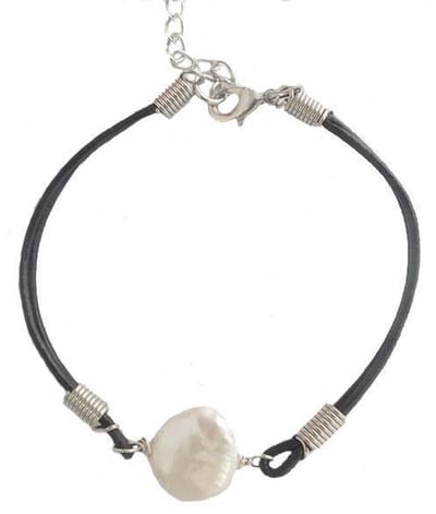 Zoetwater parel armband White Coin Leather - echte parel - echte leer - wit - zwart - zilver - sieraden zakje - parel armband dames - zooetwaterparel