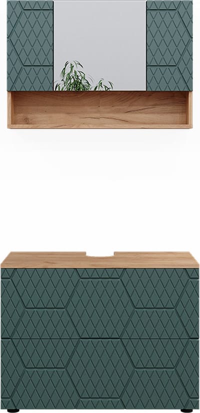 Vicco Badkamermeubel set Irma, Groen/Goudkleurig Eiken, 2-delig