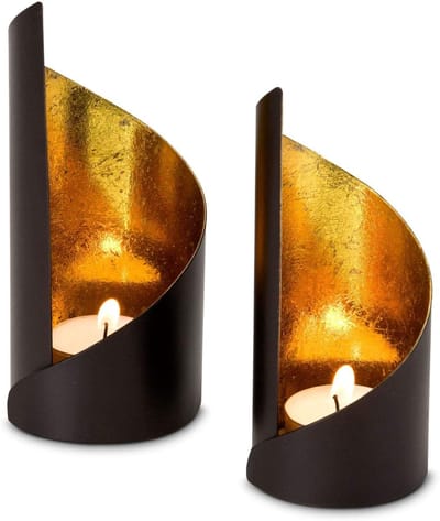 Famanu - Theelichthouder voor cadeauartikelen, met goudfolie bekleding, Kerstmis, barbecuefeest, Moederdag; verschillende designs (Waves, set van 2)