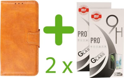 iPhone 12 Mine Hoesje - Portemonnee Telefoonhoesje + 2 x MF Gehard Tempered Glass - Kunstleer - Bruin