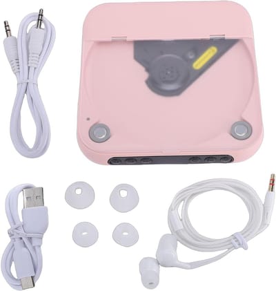 Draagbare CD-speler met dubbele stereoluidsprekers Bluetooth 5.3 oplaadbare batterij HiFi-geluidskwaliteit LCD-scherm Ondersteuning CD AUX USB-ingang Loop-weergave voor thui (Roze)