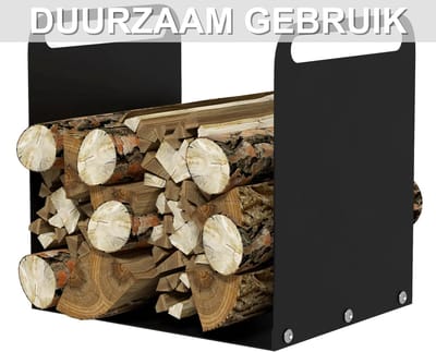 Houtopslag Rek voor Open Haard – Brandhout Houder met Handgrepen tot 30 kg – Zwart