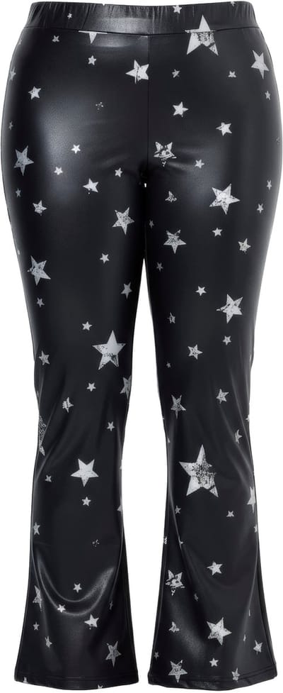 Angel of Style - Dames - Legging met uitlopende pijp leerlook met sterren - Zwart - Maat 44