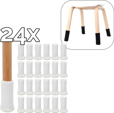 MAINIUS Stoelpoot Beschermers 24 stuks – Gebreide Stoelsokken met Vilt – Anti-Kras & Geluiddempend – Voor Stoelen, Tafels & Zetels – Vloerbescherming Parket, Laminaat & Tegels - Meubelpoot - Wit