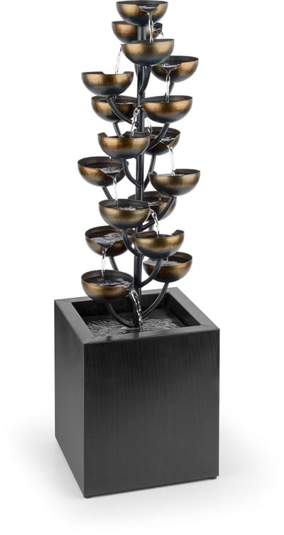 Blumfeldt Sierfontein Joshua Tree New Edition Waterornament – Waterpartij met Geluids- en Lichteffecten, 17 Schalen, 7 Watt Pomp, IPX8, Eenvoudige Installatie, Binnen & Buiten, Zwart - Tuinfontein Fontein Waterspel - voor Tuin voor Terras