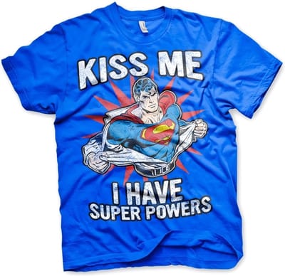 DC Comics Superman Heren Tshirt -S- Kiss Me - I Have Super Powers Blauw