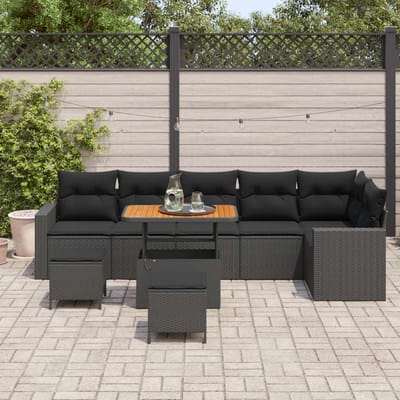 vidaXL - Tuinbank - Set - 11 - st - 7-Aantal - zitplaatsen - Zwart - poly - rattan