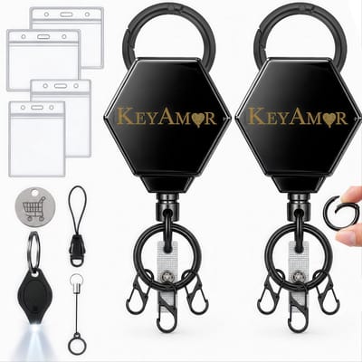 2 Stuks Dyneema Koord Uittrekbare Sleutelhangers met Karabijnhaken en Badgehouders - Trekkoord Skipashouder voor Dames/Heren - Skipas Badge/Sleutels - Broekclip Pashouder/Kaarthouder Sleutelkoord - Keycord\Keykoord Afrolmechanisme - Clip ID Houder