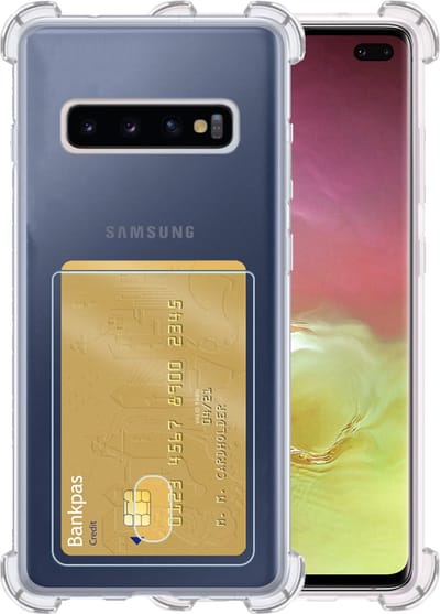 Hoesje - Geschikt voor Samsung Galaxy S10 - Met Pashouder en Kaarthouder - Telefoon Hoes Shockproof - Siliconen Case - Back Cover - Shock Proof - Pasjes Houder - Telefoonhoesjes - Transparant
