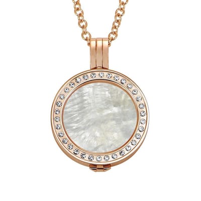 Quiges - Munthouder met Ketting en Munt 25mm Schelp Blauw - RVS Rose Goudkleurig met Zirkonia - EPRHZ179