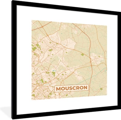 Fotolijst incl. Poster - België - Kaart - Plattegrond - Mouscron - Stadskaart - 40x40 cm - Posterlijst