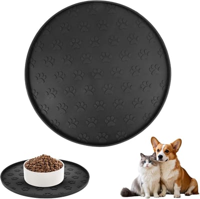 2 Stuks Waterdichte en Antislip Ronde Voermatten voor Honden en Katten, 27 cm x 27 cm, Ideaal voor Kleine en Middelgrote Huisdieren, Wasbare Siliconen Placemat voor Eten en Drinken