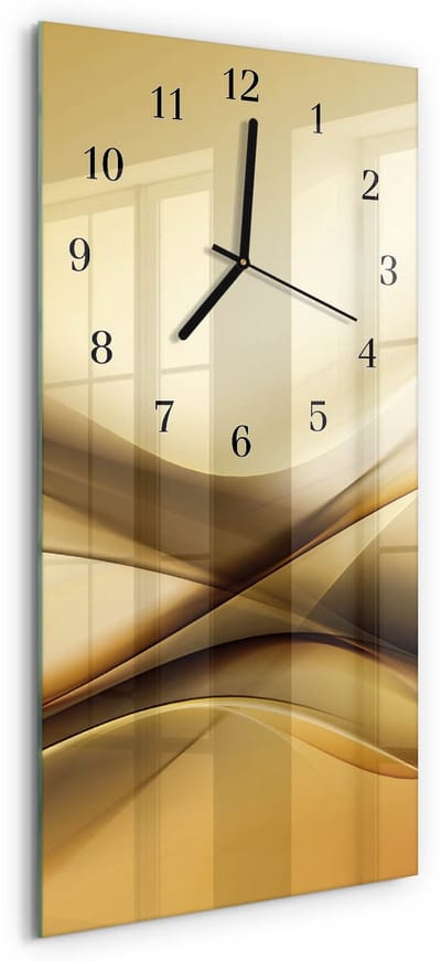 Tulup Wandklok - Abstractie Wandklok Glas Met Motief - 30x60 cm - Beige Decoratieve Glazen Klok - Zwarte Handen - Rechthoekige Wandklok - Wandklok Glas Decoratie - Gekleurde Glazen Klok