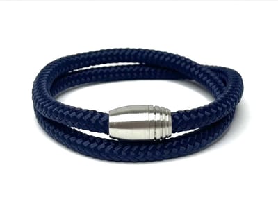 NIEUW! Jolla - heren armband - wikkelarmband - magneet - staal - gevlochten touw - Steel Rope - Blauw - Medium