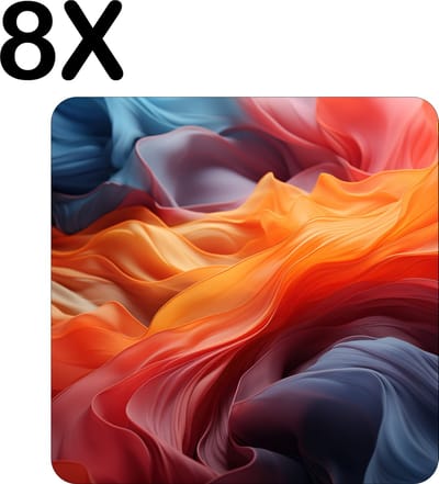 Luxe Placemat - Oranje en Grijze Golvende Satijn - Set van 8 Placemats - 40x40 cm - 2 mm dik Vinyl - Anti Slip - Afneembaar