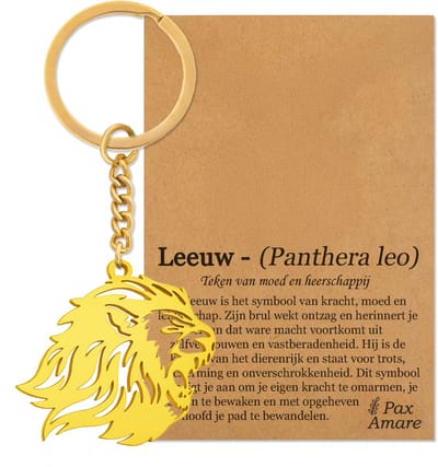 Leeuw Kop Sleutelhanger Goudkleurig - Stoere Leeuwen Hanger - Roestvrij Staal / Stainless Steel - Pax Amare