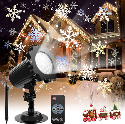 Daity 1 Pack - Kerst sneeuwvlok projectielamp - met buitengrondaansluiting - IP65 waterdicht - decoratieve sneeuwvlok LED-lamp - kan aan de muur of op de vloer worden bevestigd - geschikt voor tuin - terras en binnen als feestverlichting.