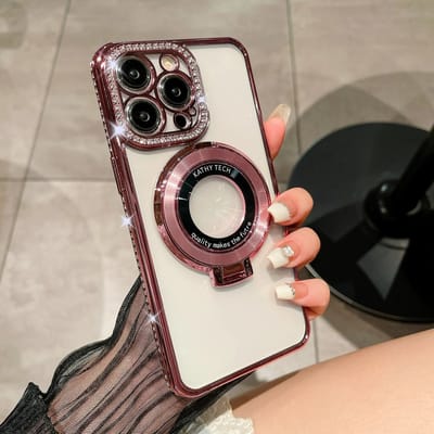 Bumper Back Cover Hoesje - Glinsterende - Schattige met Diamanten steentjes voor Dames en Meisjes - Geschikt voor: iPhone 16 Pro Max - Roze