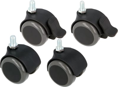 AMIG set van 4 Kunststof Meubelwielen 50mm - 2x Zwenkwiel met rem + 2x Zwenkwiel geen rem – Schroefdraad M8 x 15mm