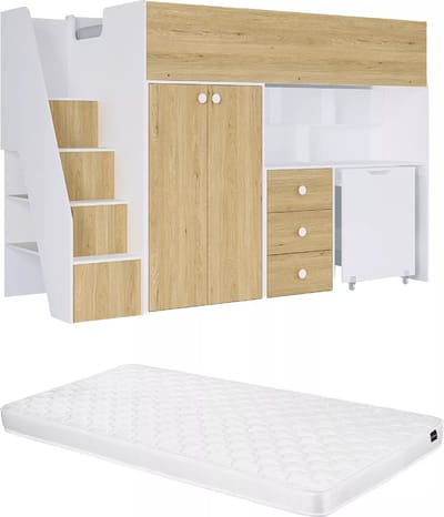 Vente-unique Hoogslaper hout natuurlijk licht, wit 90 x 190 cm